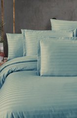 Комплект постельного белья сатин страйп полуторный серо-бирюзовый, Бирюзовый, Полуторный, 2х70х70
