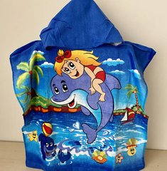 Рушник махровий пляжний пончо з капюшоном Русалонька, Блакитний, 60х120