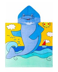 Полотенце махровое пляжное пончо с канюшоном Дельфин, Голубой, 60х120
