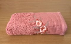 Полотенце махровое 50х90 гладкокрашеное бордюр Цветочное утро, Розовый, 50х90