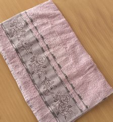 Полотенце махровое 70х140 гладкокрашеное бордюр Роза фиолетовое, Сиреневый, 70х140