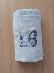 Рушник махровий 70х140 гладкофарбований бордюр Метелик на квітці сірий, Сірий, 70х140