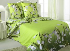 Комплект постельного белья бязь двуспальный Подснежники, Зелёный, Двуспальный, 2х70х70